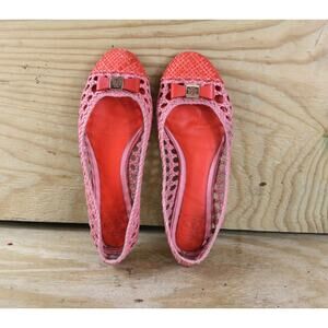 Tory Burch Shoes Women 7M Pink Leather Carlyle Weave Ballet Flats